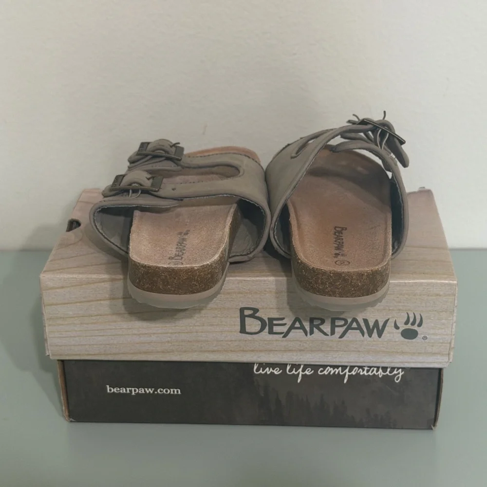 BearPaw Kids Taupe Double-Buckle Slide Sandals